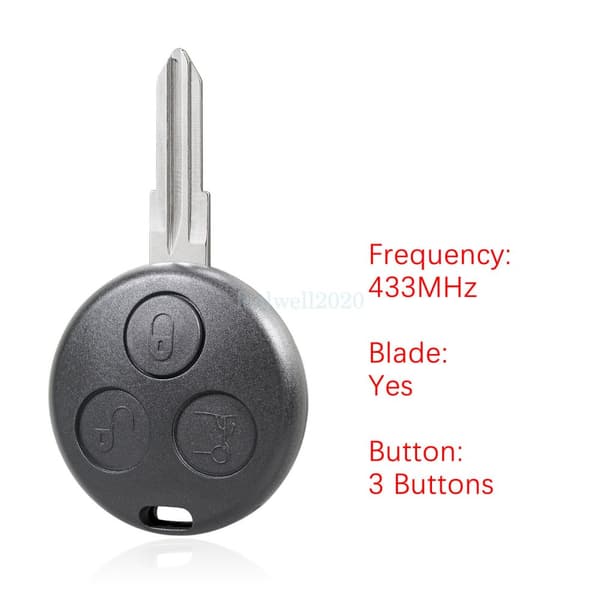 433MHz For Smart K City Roadster Fortwo Forfour Coupe Remote Key Fob 3 Buttons