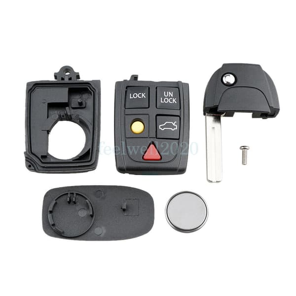 5 Button Flip Key Fob Case Blade CR2032 For Volvo S60 S80 XC90 V70 Remote Shell