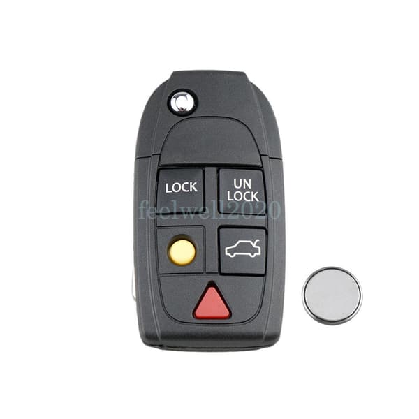 5 Button Flip Key Fob Case Blade CR2032 For Volvo S60 S80 XC90 V70 Remote Shell