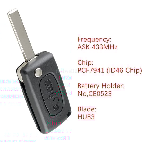 For Citroen C3 2010 2011 2012 2013 2014 2015 2016 433Mhz Flip Remote Car Key Fob