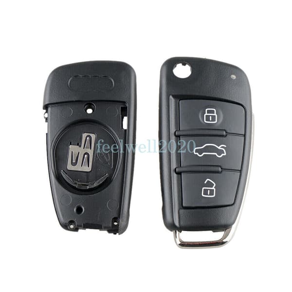 Flip Remote Key Fob Case Cover 3 Button + Battery For Audi A3 A4 A6 Q7 TT RS6 S3