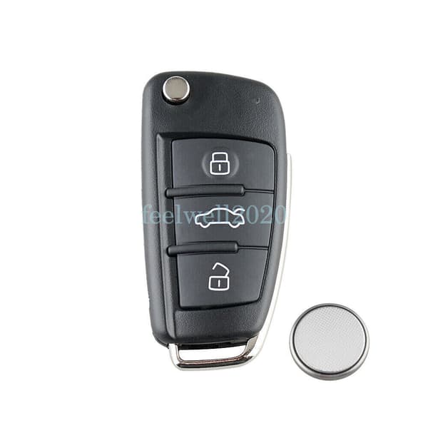 Flip Remote Key Fob Case Cover 3 Button + Battery For Audi A3 A4 A6 Q7 TT RS6 S3