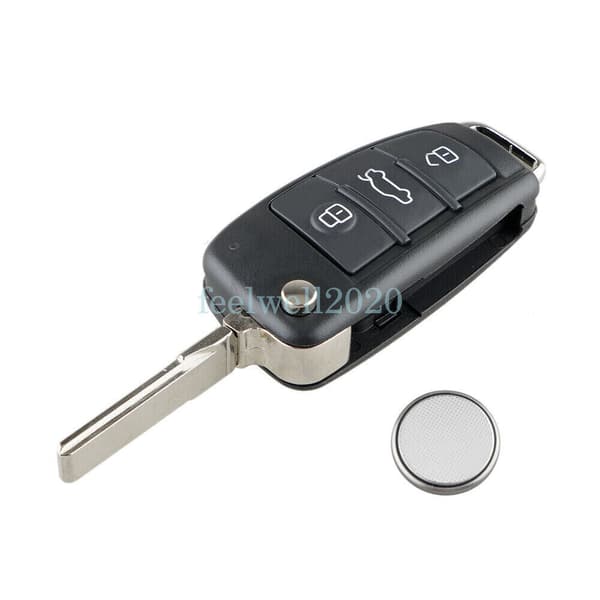 Flip Remote Key Fob Case Cover 3 Button + Battery For Audi A3 A4 A6 Q7 TT RS6 S3