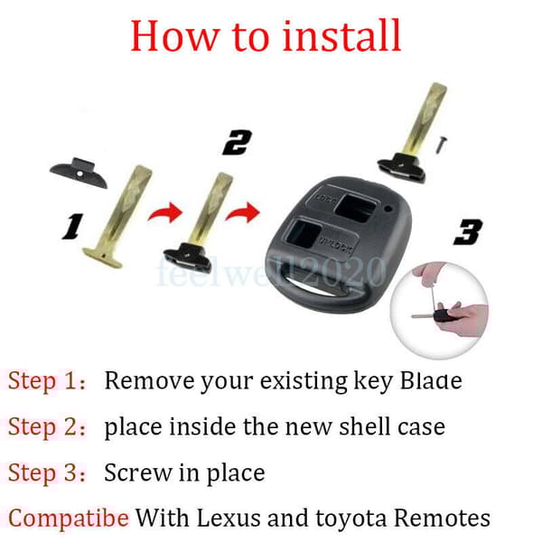 2 Button Remote Key Fob Shell For Toyota Corolla 2001 2002 2003 2004 2005 2006