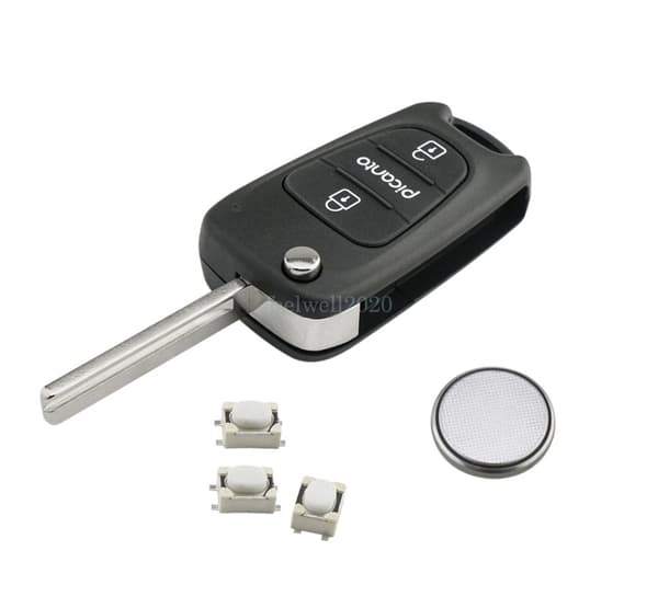 For Kia Picanto 2 / 3 Button Flip Key Remote Shell Fob Case Cover Battery CR2032