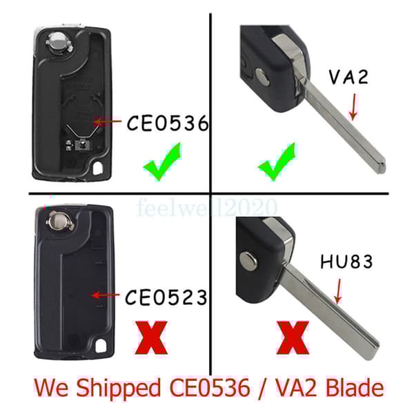 433Mhz 2 Button Remote Key Fob VA2 Blade For Peugeot 207 307 308 Citroen C2 C3