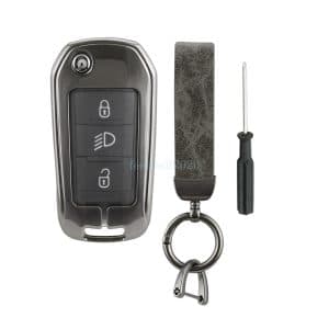 Zinc Alloy & Leather Remote Key Fob Cover Peugeot 3008 208 308 508 408 2008 4008