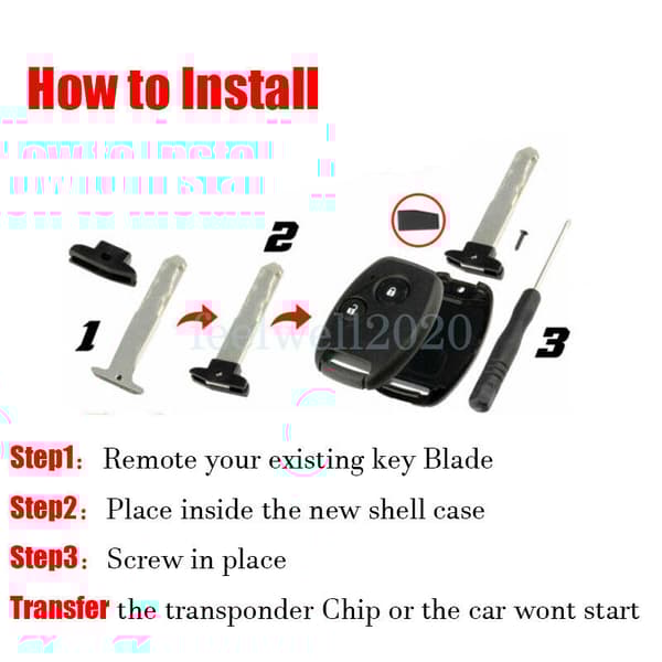 2Pcs Car Key Fob Case Shell For Honda Civic Accord CRV CRZ FRV Insight Crosstour