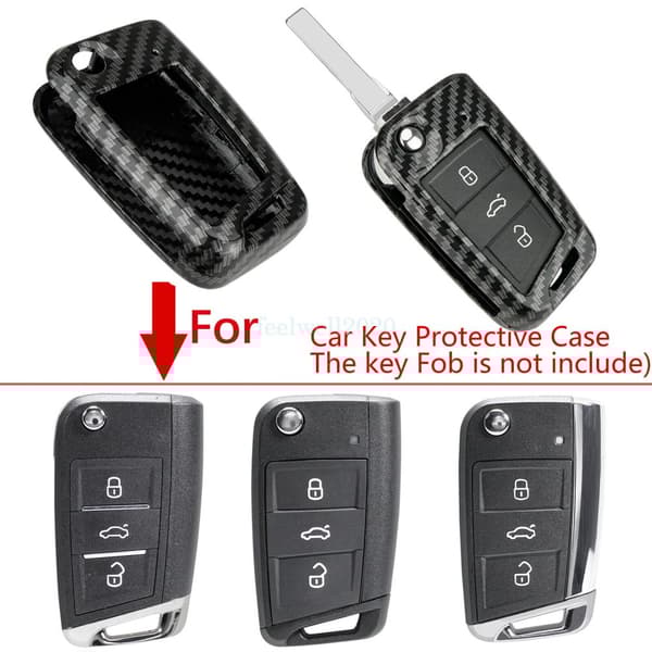 Carbon Fiber Car Flip Key Fob Shell Case For VW Polo Golf Tiguan For Seat Skoda