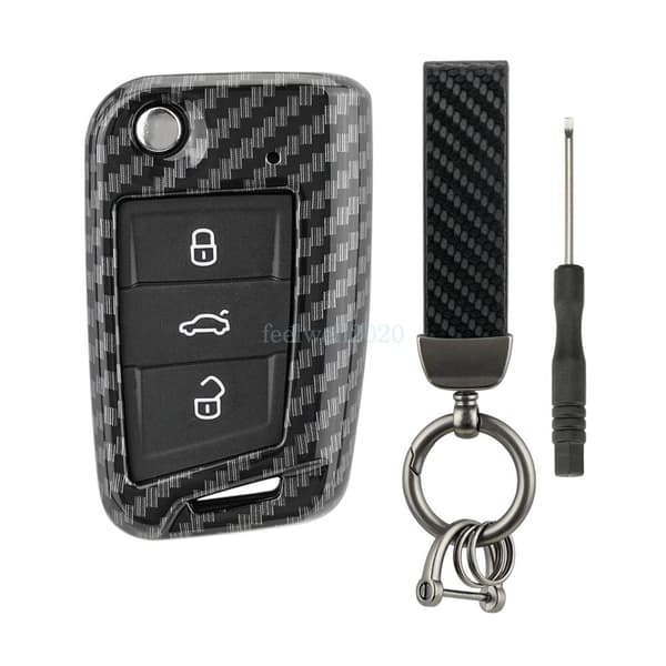 3 Button Key Fob Cover Case Shell For VW Polo Tiguan Golf GTI MK7 Carbon Fiber