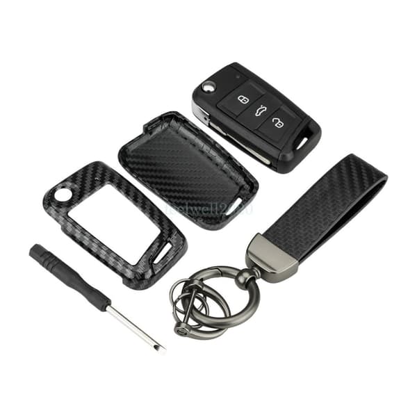 3 Button Key Fob Cover Case Shell For VW Polo Tiguan Golf GTI MK7 Carbon Fiber