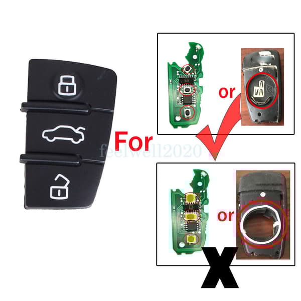 For Audi A3 A4 A6 A8 S3 S4 TT Q3 Q7 3Button Key Fob Case Shell Rubber Pad Insert