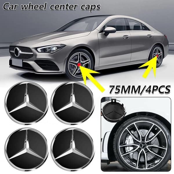 4-Pack Mercedes-Benz Centrumkåpor – Hjulnav Emblem 75mm