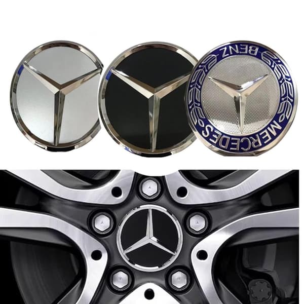4-Pack Mercedes-Benz Centrumkåpor – Hjulnav Emblem 75mm Svart - 75mm