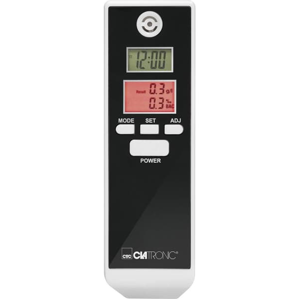 Clatronic AT 3605 Alkoholmätare Vit, Svart 0.0 till 1.9 ‰ inkl. Display, Separata enheter visningsbara, Klocka, Tempera