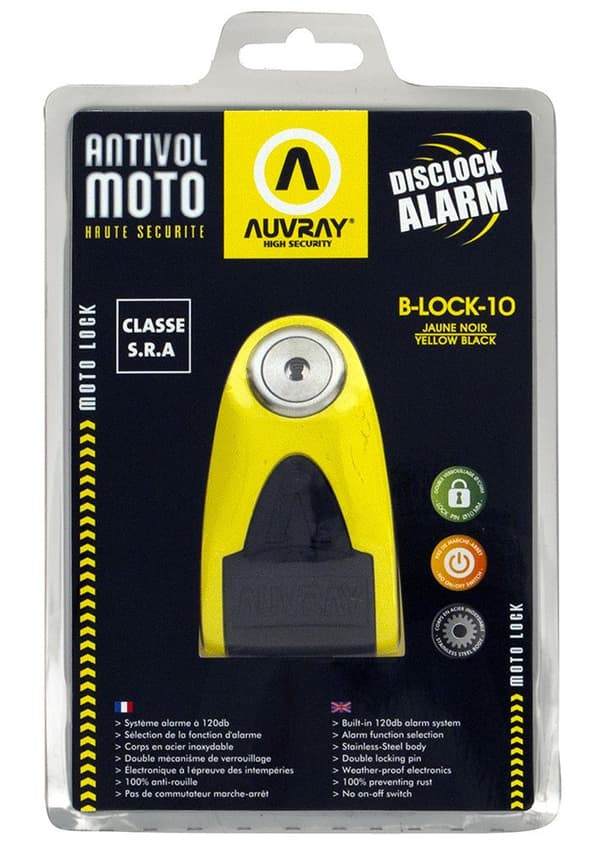 AUVRAY skivlås med larm B-LOCK 10 - gul / svart, stiftdiameter 10 mm (S.R.A. klass)