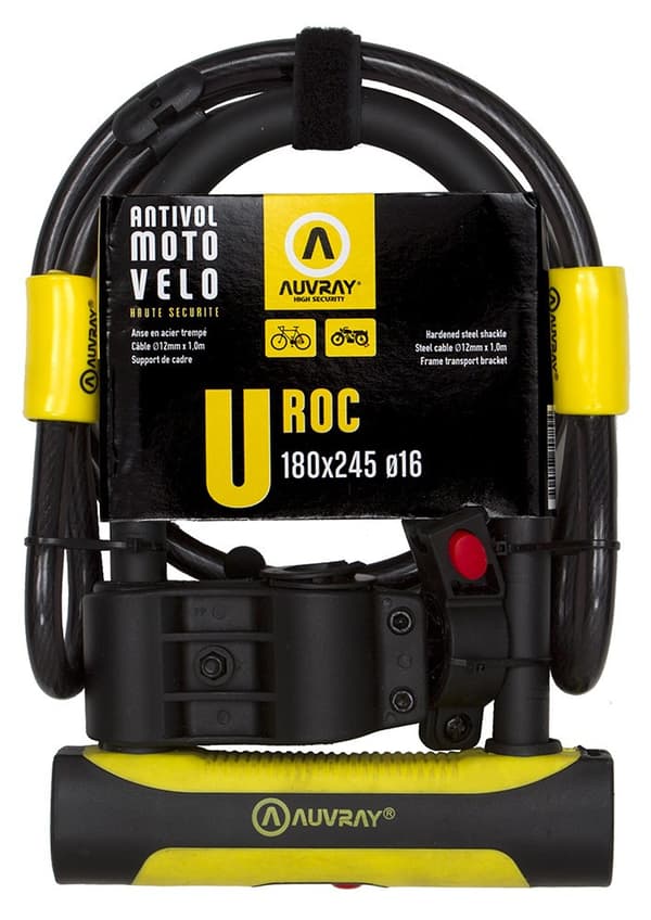 AUVRAY U-LOCK U-ROC lukko kaapelilla 100cm - 180x245mm, tapin halkaisija 14mm, kaapelin halkaisija 12mm