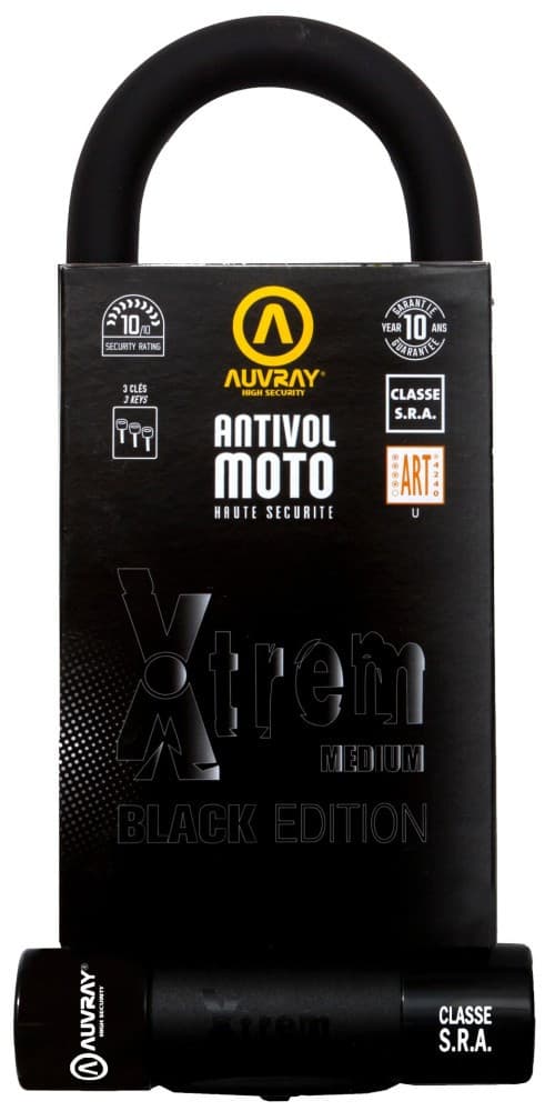 AUVRAY U-LOCK XTREM MEDIUM BLACK EDITION -lukko - 18mm tappi, 85mm x 250mm (S.R.A.-luokka)