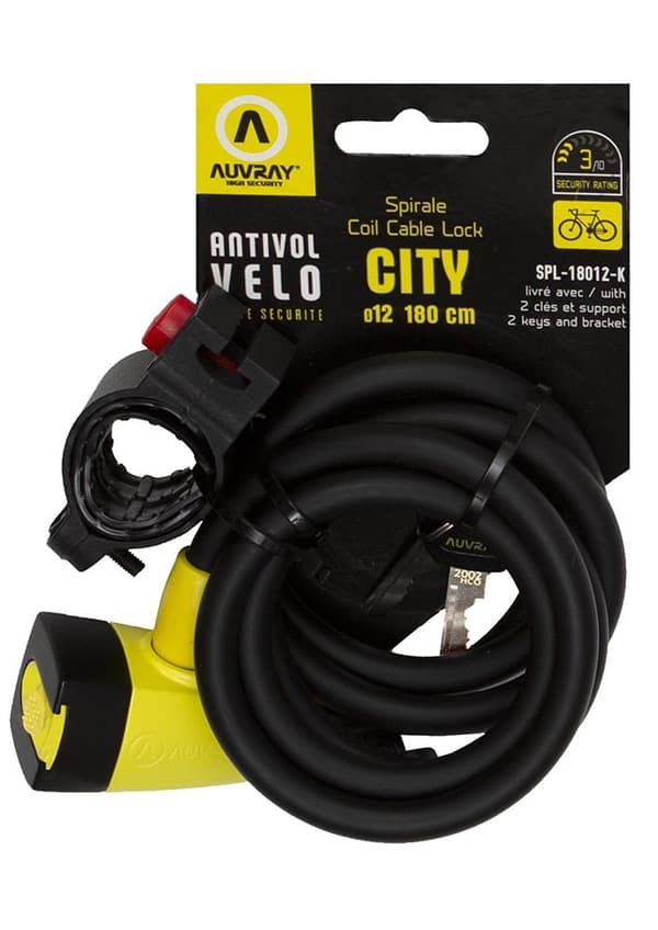 AUVRAY CITY spiraaliköysi lukolla ja kahvalla - pituus 180cm, halkaisija 12mm