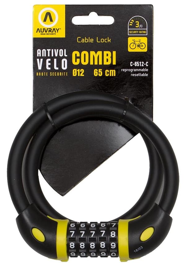 AUVRAY COMBI 65 teräskaapeli yhdistelmälukolla - pituus 65cm, halkaisija 12mm