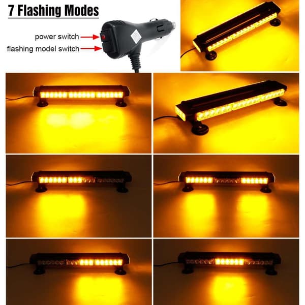 Amber Traffic Advisor Light Bar, 42 LED-lampor, 7 blinklägen, magnetisk bas