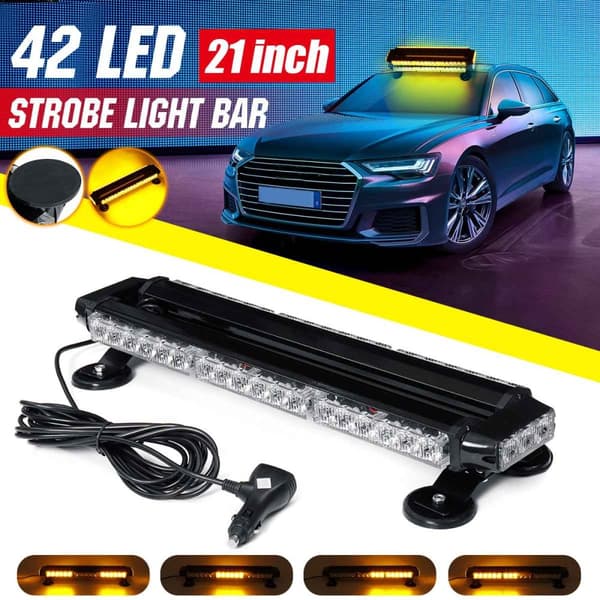 Amber Traffic Advisor Light Bar, 42 LED-lampor, 7 blinklägen, magnetisk bas