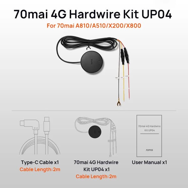 4G Hardwire Kit, G-sensor, Realtidsovervågning, Nem installation,4G Hardwire Kit UP04