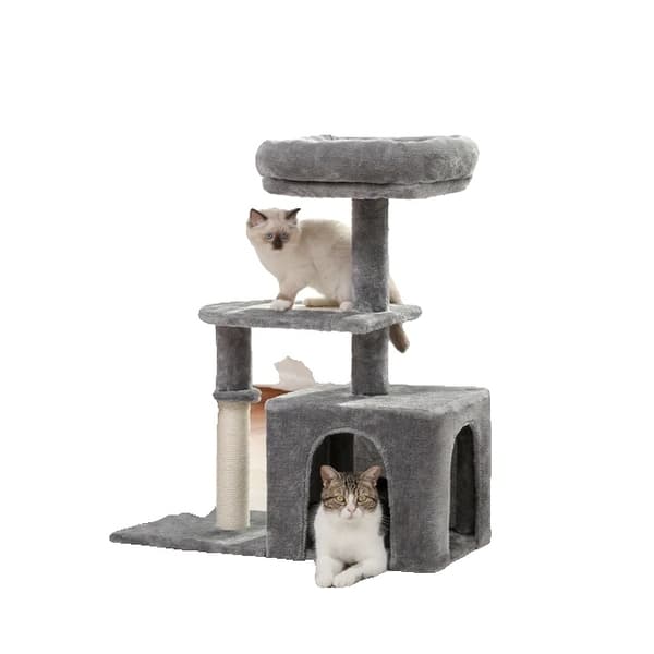 Kat Træhus Lejlighed, Stor Top Platform, Naturlige Sisal Kradsestolper, AMT0174GY, som billede