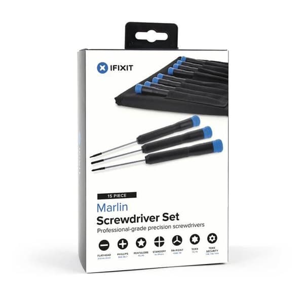IFIXIT precisionsverktygssats - Marlin - 15 skruvmejslar - Rullsats ingår