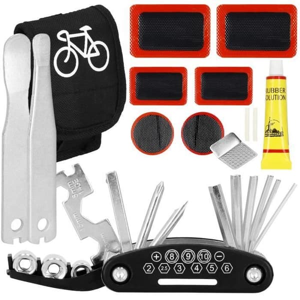 Cykelreparationssats - SPRINGOS® - 14 i 1 - Multifunktionella verktyg - Praktisk förvaringsväska - Vit