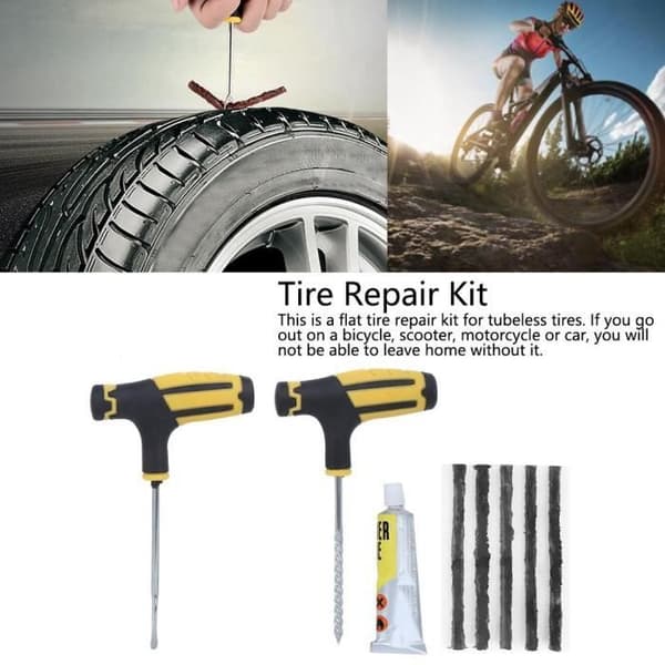 Tubeless däckreparationskit - Reparationsverktyg - Svart - För cykel, motorcykel, bil - 6 delar