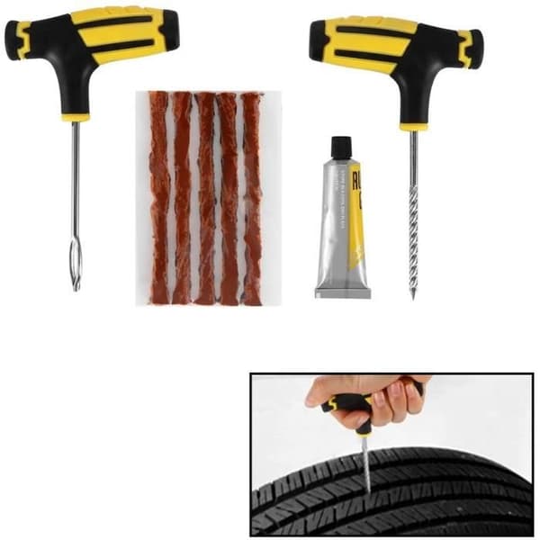 Slanglöst däckreparationsverktyg - Ej specificerat - Komplett sats - 1 lim - 5 plåster - Bärbar