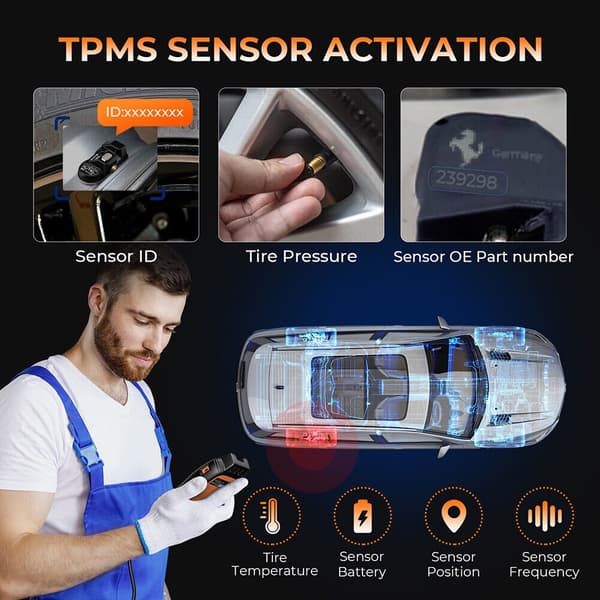 TPMS-værktøj, programmering af dæktrykssensor, aktivering af sensor, TPMS-værktøj