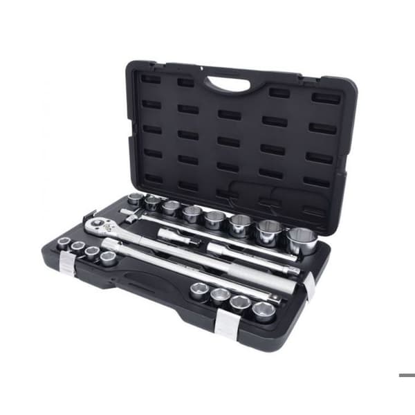Hylslåda - KS TOOLS - 21 delar - 6 punkter - polerad kromfinish