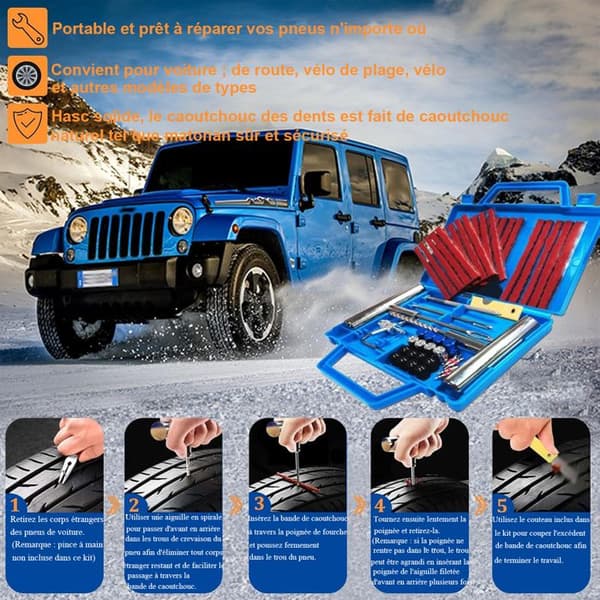 53PCS däckreparationssats, portabla bildäcksreparationssats, bildäcksreparationssats, bilpunkteringssats, reparationssats