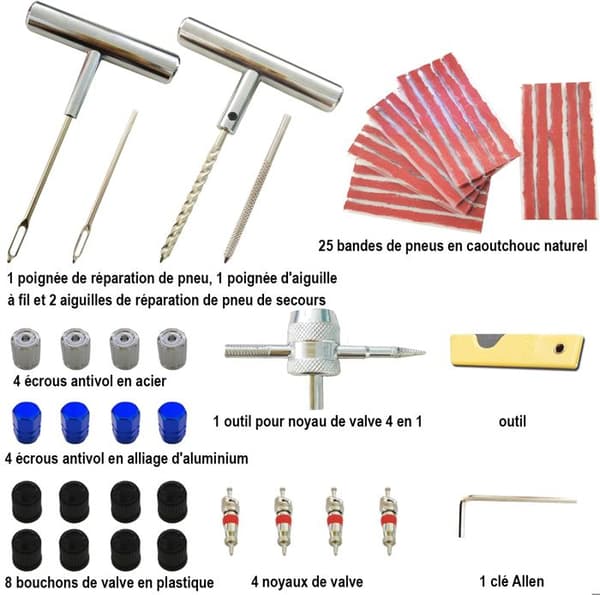 53PCS däckreparationssats, portabla bildäcksreparationssats, bildäcksreparationssats, bilpunkteringssats, reparationssats