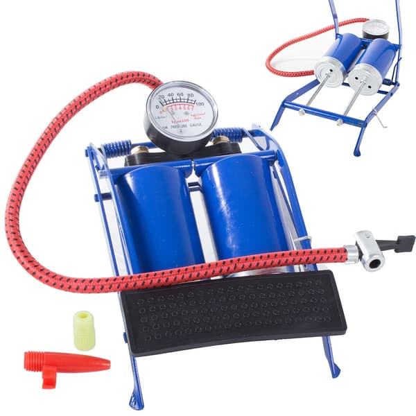 Tvåcylindrig Fotpump med Manometer / Pump - 100 psi