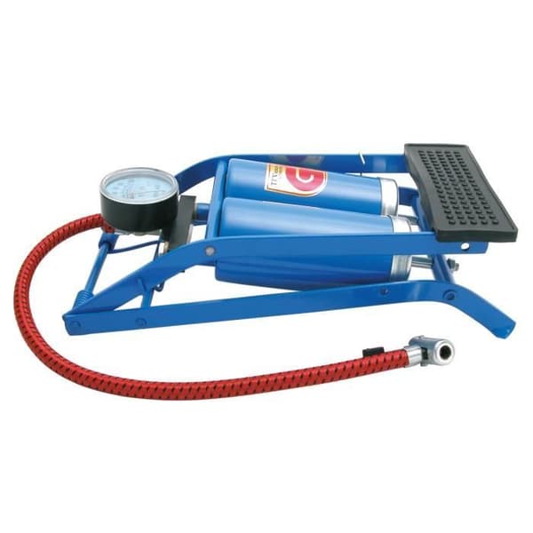 Fotpump - Ospecificerad - Dubbel cylinder - 270° manometer - 2 x 12 cm - Blå