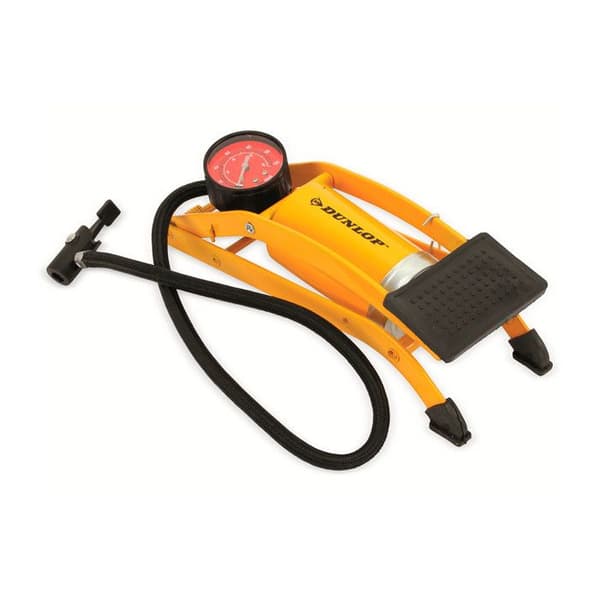 Fotpump - Dunlop - Universal - Tryckmätare - 4 ventilkåpor - Gul och Svart