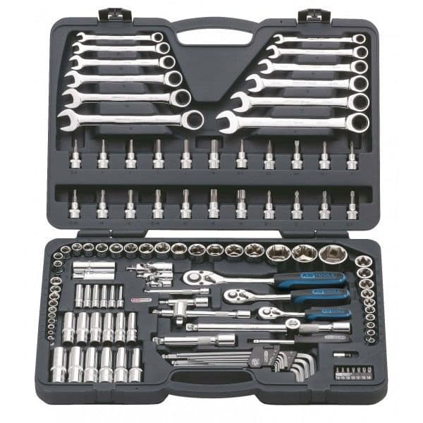 Hylssats - KS TOOLS - CHROMEplus - 124 st - 1/4" och 1/2" - Skiftnycklar från 8 till 19 mm