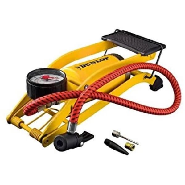 Fotpump - Dunlop - Universal - Tryckmätare - 4 ventilkåpor - Gul och Svart