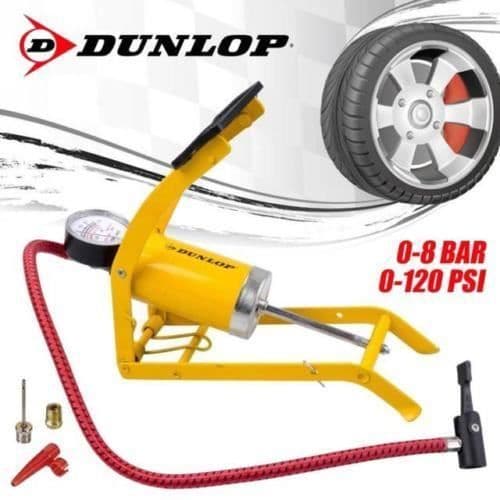 Fotpump - Dunlop - Universal - Tryckmätare - 4 ventilkåpor - Gul och Svart