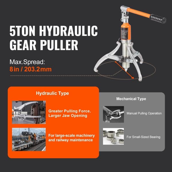 5 ton hydraulisk växeldragare, läcksäker design, horisontell och vertikal drift, flexibel käftomvandling