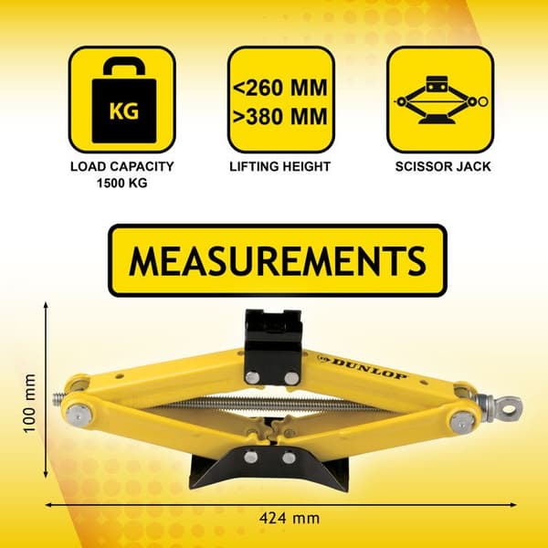 Diamantdomkraft - DUNLOP - 1500kg - Min höjd 260mm - Maxhöjd 380mm - Stål