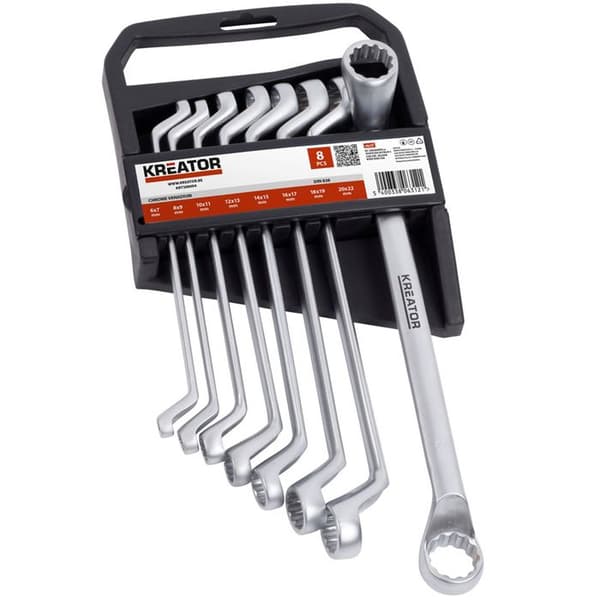 Polygonnyckelsats - KREATOR - 8 delar - Kromvanadin - 6 till 22 mm - Satinfinish