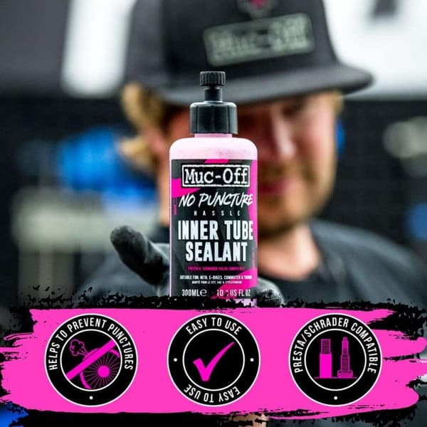 Innerslangförebyggande - Muc-Off - Inget problem med punktering - 300 mL - Rosa/svart - Mun upp till 4 mm