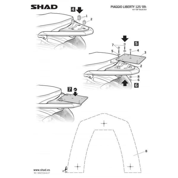 Fästsats för Shad Top Case för Piaggio 125 Liberty scooter After 2005 V0LB19ST