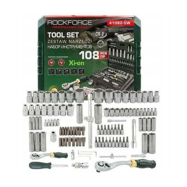 Coffret med verktyg Rockforce Verktygsset 108 delar 1/4 1/2 Xi-on Cr-V (6-kant) (4-32 mm)