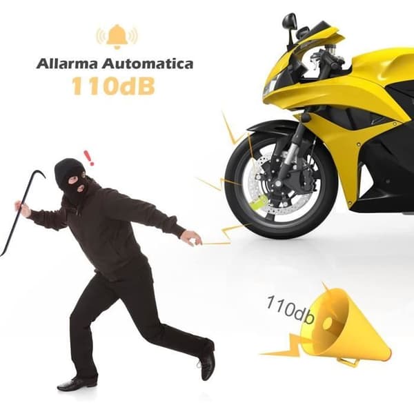 AGPTEK Stöldskyddsmotorcykellarmsats, 110dB skivlås + 1,5 m Stöldskyddskabelfjädersäkerhet + 2 nycklar och blockväska, för motorcykel/cykel