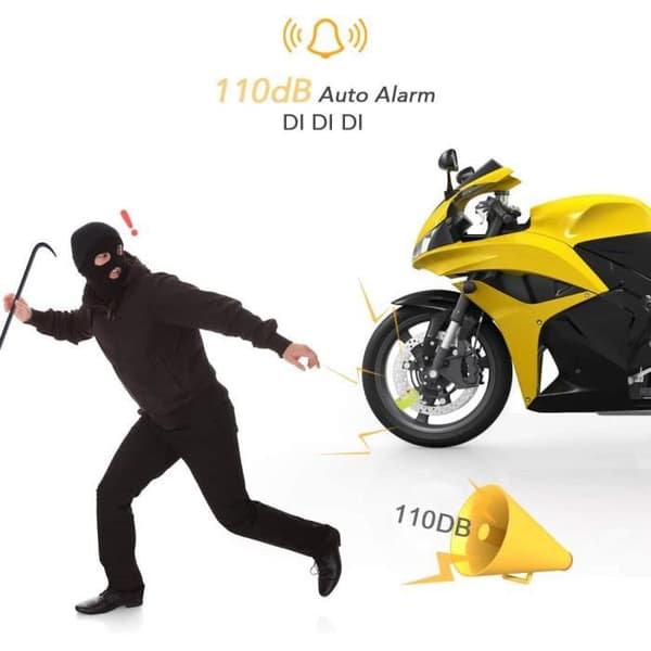 Stöldskyddsmotorcykelskivblock med 110dB larm, stöldskyddsskoter Motorcykelskivblockslarm för motorcykel-cykelskoter, 1,5 m kabel